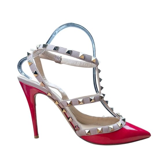 VALENTINO GARAVANI Rockstud Caged Pump EU 38 US 8 Red Patent Pointed High Heel - Picture 6 of 14